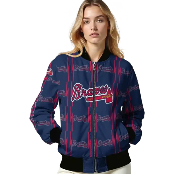 customized atlanta braves bolt stripe navy bomber jacket latest model