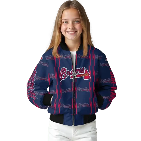 customized atlanta braves bolt stripe navy bomber jacket top rated