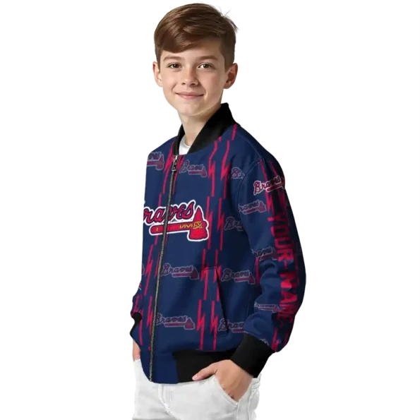 customized atlanta braves bolt stripe navy bomber jacket trendy