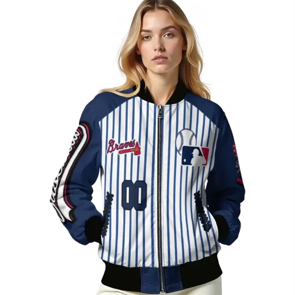 customized atlanta braves eagle baseball navy white bomber jacket latest model.webp