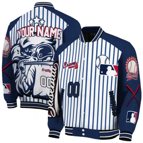 customized atlanta braves eagle baseball navy white varsity jacket fashion forward