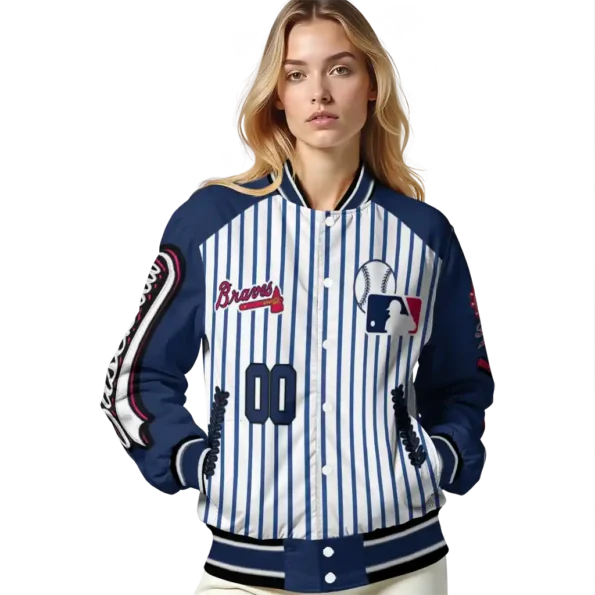 customized atlanta braves eagle baseball navy white varsity jacket latest model