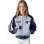 customized atlanta braves eagle baseball navy white varsity jacket best selling