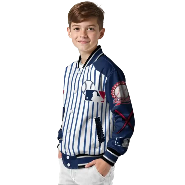 customized atlanta braves eagle baseball navy white varsity jacket trendy