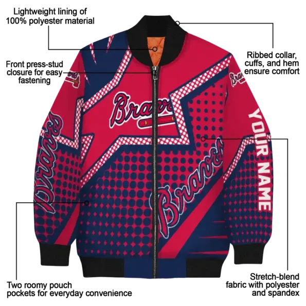 customized atlanta braves star burst navy bomber jacket new arrival