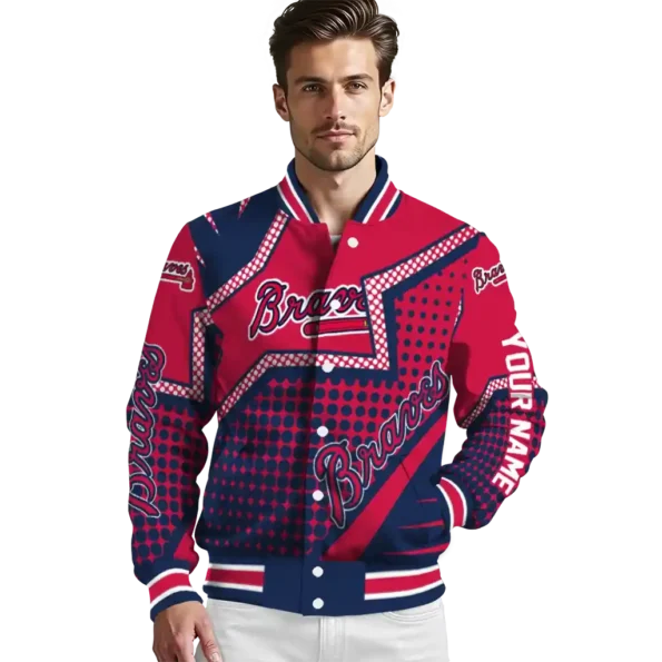 customized atlanta braves star burst navy varsity jacket high quality