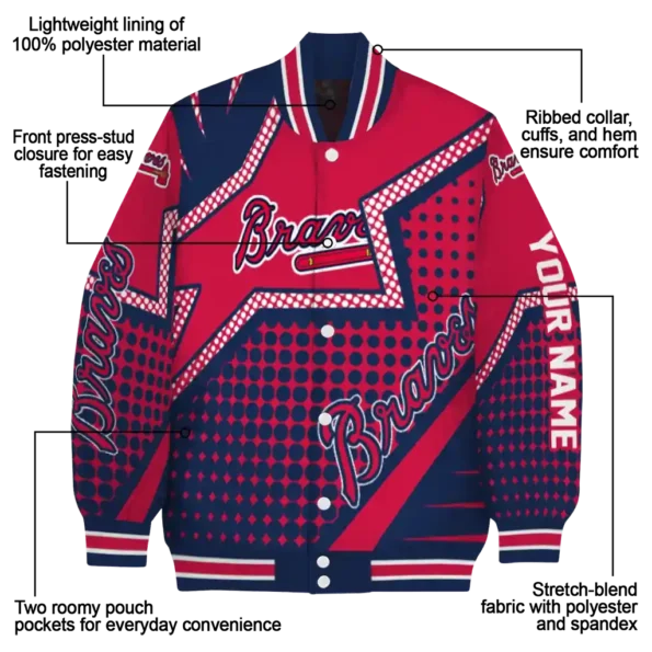 customized atlanta braves star burst navy varsity jacket new arrival