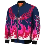 customized atlanta braves winged blaze navy white bomber jacket best selling