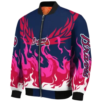 customized atlanta braves winged blaze navy white bomber jacket best selling