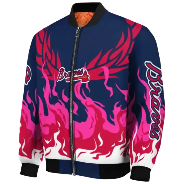 customized atlanta braves winged blaze navy white bomber jacket best selling