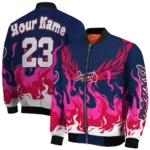 customized atlanta braves winged blaze navy white bomber jacket best selling