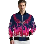 customized atlanta braves winged blaze navy white bomber jacket best selling