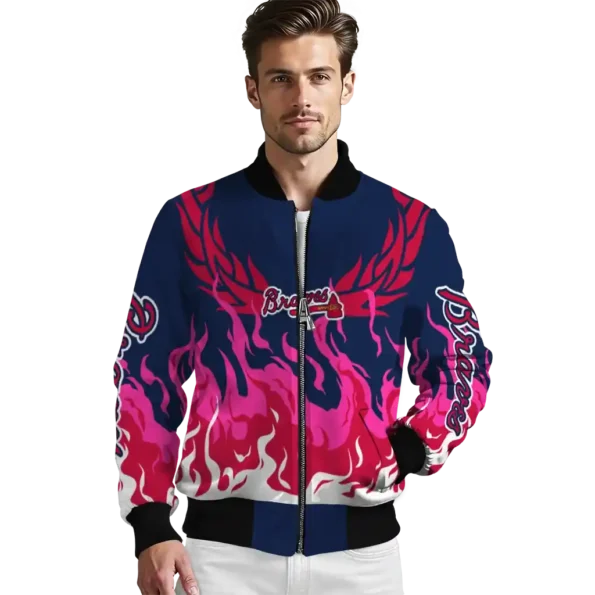 customized atlanta braves winged blaze navy white bomber jacket high quality