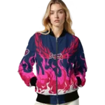 customized atlanta braves winged blaze navy white bomber jacket best selling