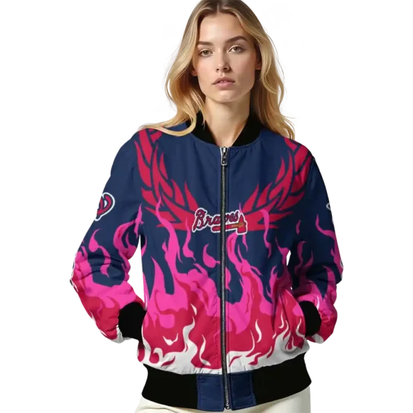 customized atlanta braves winged blaze navy white bomber jacket latest model