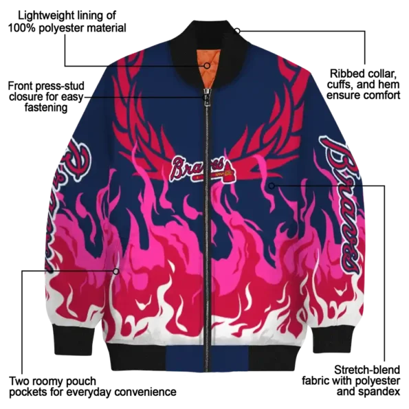 customized atlanta braves winged blaze navy white bomber jacket new arrival
