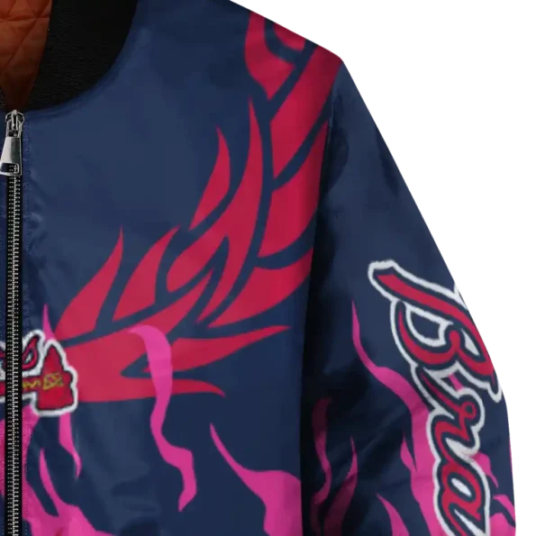 customized atlanta braves winged blaze navy white bomber jacket premium grade