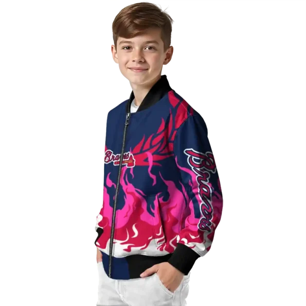 customized atlanta braves winged blaze navy white bomber jacket trendy