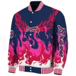 customized atlanta braves winged blaze navy white varsity jacket best selling