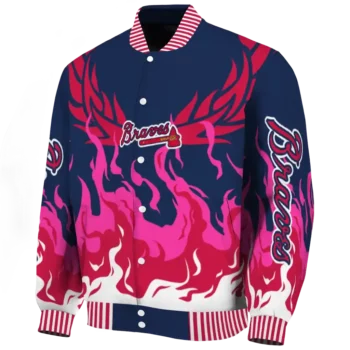 customized atlanta braves winged blaze navy white varsity jacket best selling