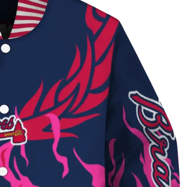 customized atlanta braves winged blaze navy white varsity jacket premium grade