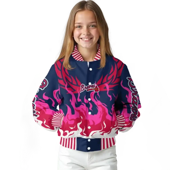 customized atlanta braves winged blaze navy white varsity jacket top rated