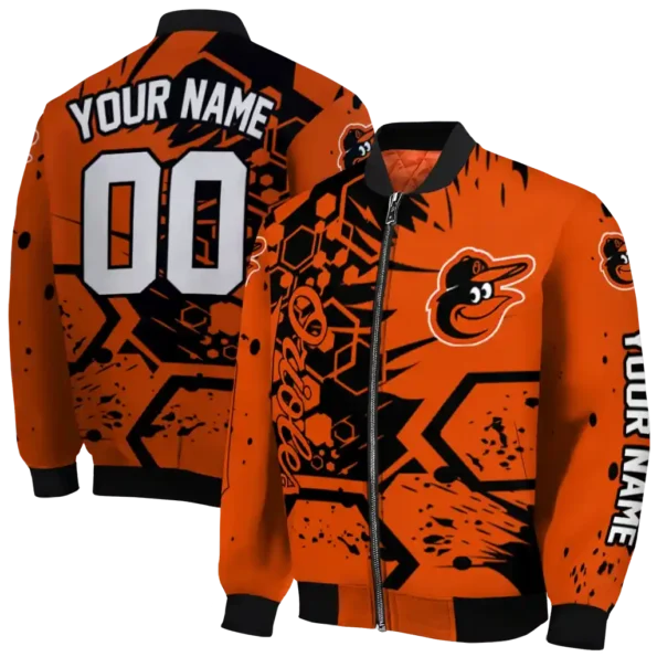 customized baltimore orioles hexagon cluster orange black bomber jacket fashion forward