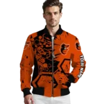 customized baltimore orioles hexagon cluster orange black bomber jacket best selling