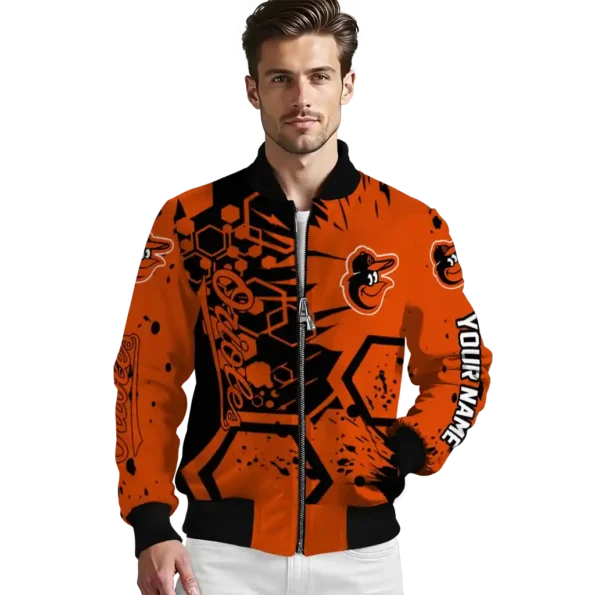 customized baltimore orioles hexagon cluster orange black bomber jacket high quality
