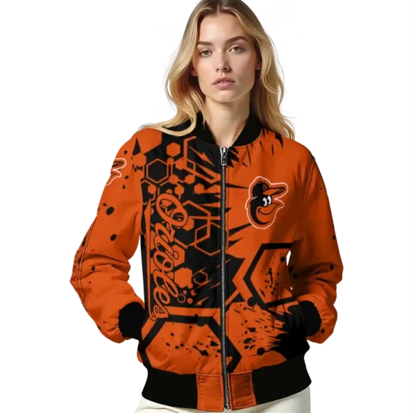 customized baltimore orioles hexagon cluster orange black bomber jacket latest model