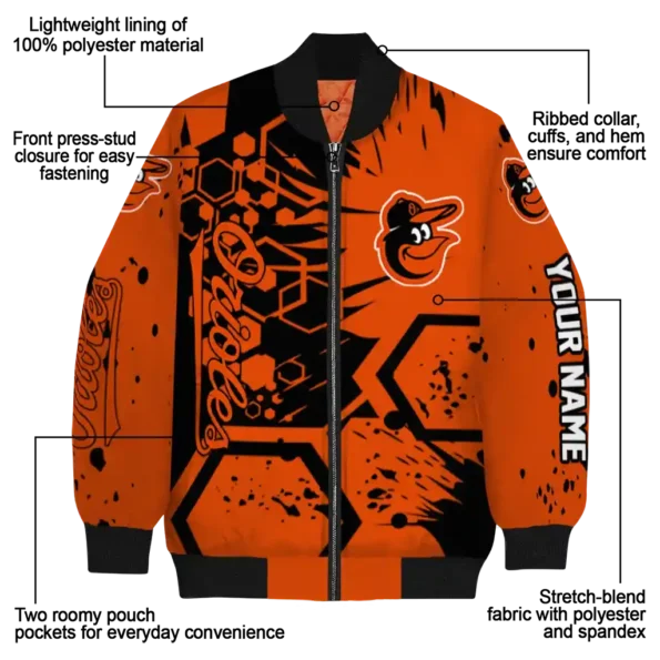 customized baltimore orioles hexagon cluster orange black bomber jacket new arrival