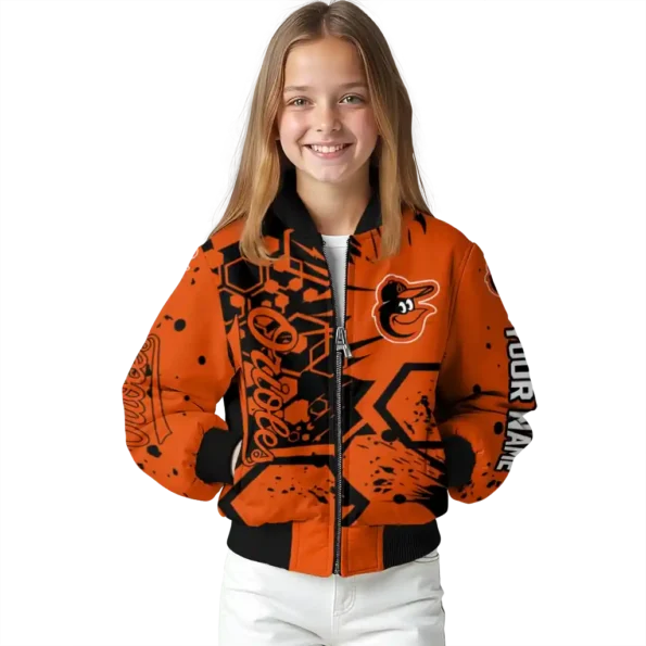 customized baltimore orioles hexagon cluster orange black bomber jacket top rated