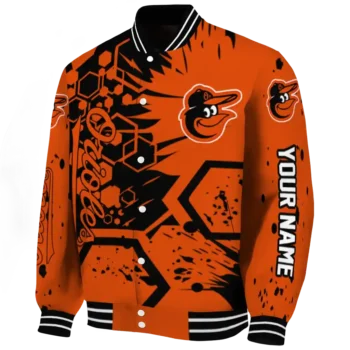 customized baltimore orioles hexagon cluster orange black varsity jacket best selling