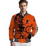 customized baltimore orioles hexagon cluster orange black varsity jacket best selling