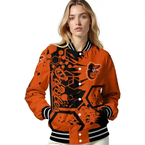 customized baltimore orioles hexagon cluster orange black varsity jacket latest model