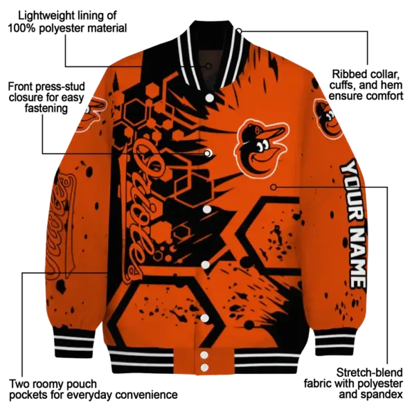 customized baltimore orioles hexagon cluster orange black varsity jacket new arrival