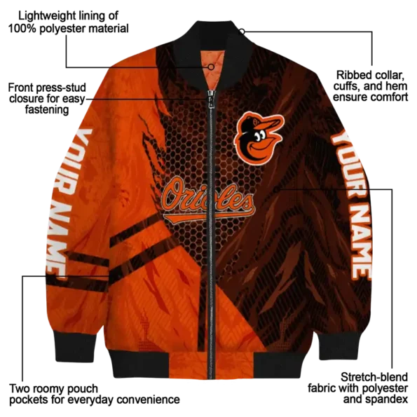 customized baltimore orioles hexagon mesh orange black bomber jacket new arrival