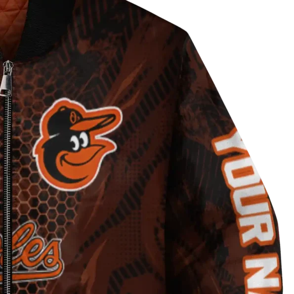 customized baltimore orioles hexagon mesh orange black bomber jacket premium grade