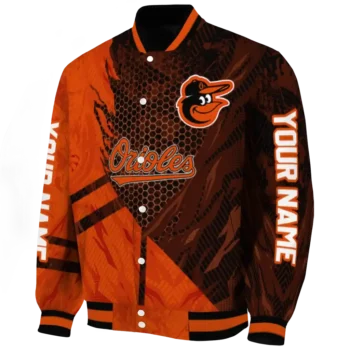 customized baltimore orioles hexagon mesh orange black varsity jacket best selling