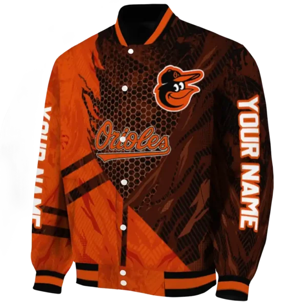 customized baltimore orioles hexagon mesh orange black varsity jacket best selling