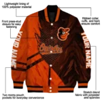 customized baltimore orioles hexagon mesh orange black varsity jacket best selling