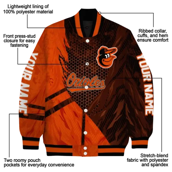 customized baltimore orioles hexagon mesh orange black varsity jacket new arrival