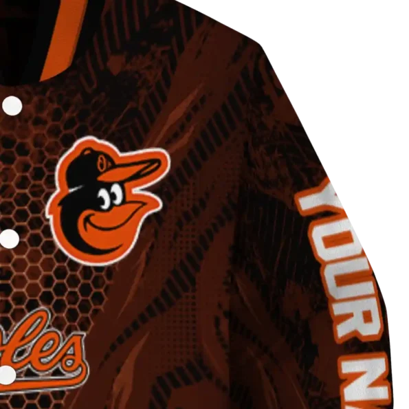 customized baltimore orioles hexagon mesh orange black varsity jacket premium grade