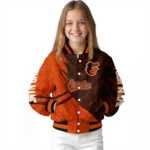 customized baltimore orioles hexagon mesh orange black varsity jacket best selling