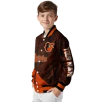 customized baltimore orioles hexagon mesh orange black varsity jacket best selling
