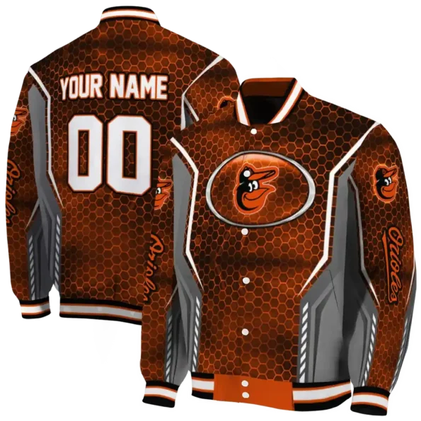 customized baltimore orioles power plate orange varsity jacket fashion forward