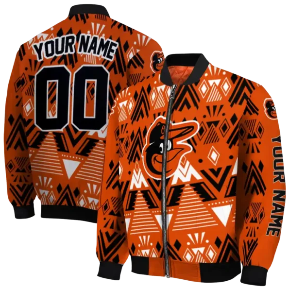 customized baltimore orioles pyramid shapes orange bomber jacket fashion forward
