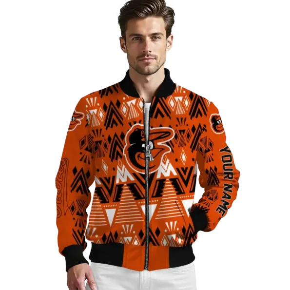 customized baltimore orioles pyramid shapes orange bomber jacket high quality