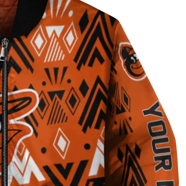 customized baltimore orioles pyramid shapes orange bomber jacket premium grade