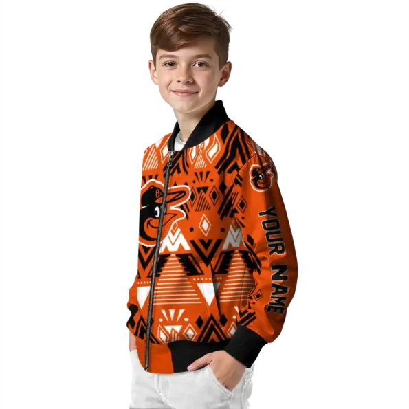 customized baltimore orioles pyramid shapes orange bomber jacket trendy